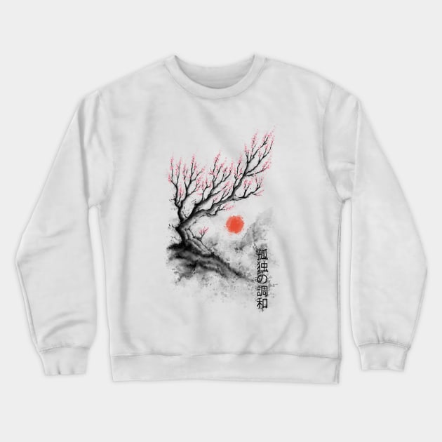 Sakura Sumi-e Crewneck Sweatshirt by TonyCenteno